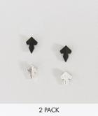 Icon Brand Matte Black & Silver Spear Head Stud Earrings In 2 Pack - Multi
