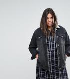 Simply Be Denim Jacket With Fleece Lining - Black