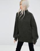 Weekday High Neck Chunky Knit Sweater - Green
