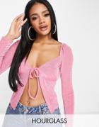 Asos Design Hourglass Tie Front Slinky Top In Pink