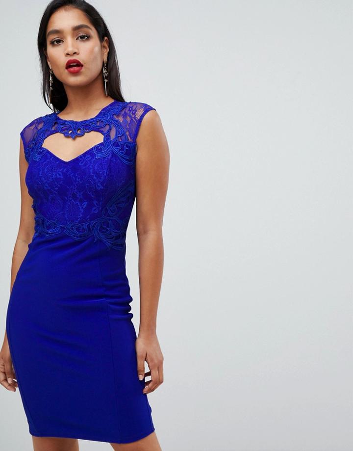 Lipsy Sweetheart Bodycon Dress With Lace Trim-blue