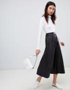 Asos Design Pleated Coated Jersey Midi Skirt - Black