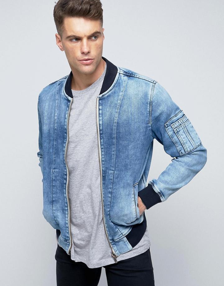Pepe Archive Denim Bomber Jacket - Blue