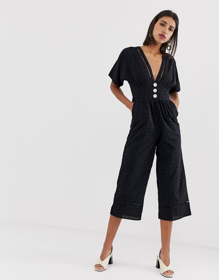 Neon Rose Jumpsuit In Broderie-black