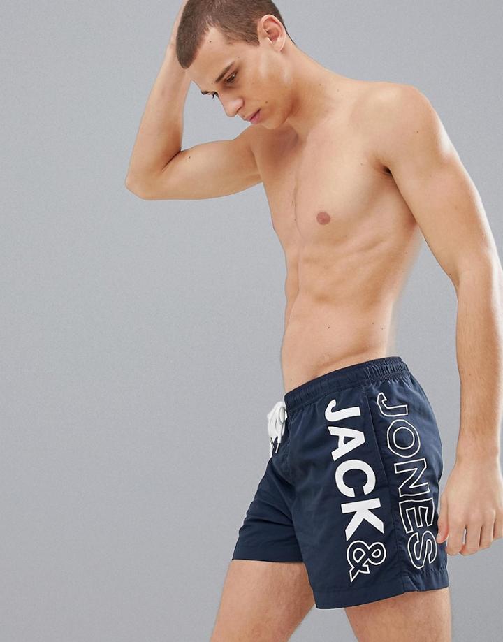 Jack & Jones Swim Shorts With Brand Print - Navy