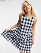 Asos Design Sleeveless Smock Dress With V Back In Black And White Gingham-multi