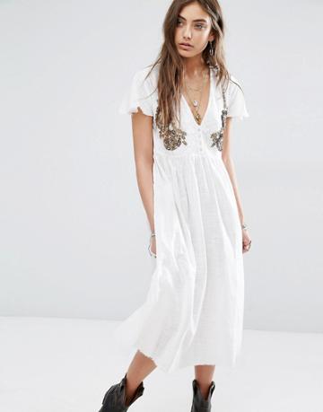 Somedays Lovin Ponder Lace Button Front Dress With Embellishment - White