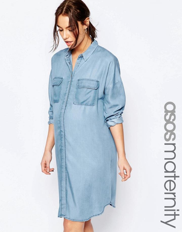 Asos Maternity Oversized Chuck On Dress - Blue