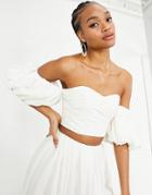 Asos Edition Linen Off Shoulder Pleated Top In Ivory-white