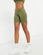 Unique21 Knit Legging Shorts In Burnt Khaki-green