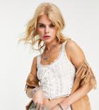 Reclaimed Vintage Inspired Broderie Cami Top With Lace Up Detail In White