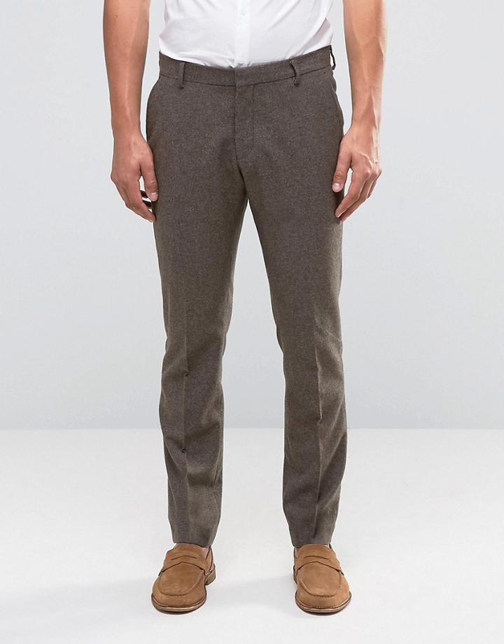 Selected Homme Slim Smart Pant In Wool Mix - Brown