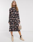 Miss Selfridge Midi Swing Dress In Floral Print-black