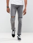 Antioch Ripped Skinny Jeans With Unrolled Hem - Gray