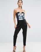 Asos Jumpsuit With Silver Scale Sequin Bodice - Black