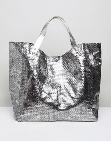 Vincent Pradier Woven Pewter Beach Tote - Silver