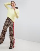 New Look Leopard Print Side Stripe Wide Leg Pants - Brown