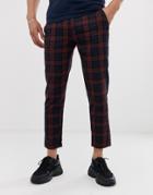 Pull & Bear Slim T Pants In Navy Check - Navy