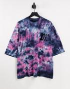 Asos Design Oversized Short Sleeve T-shirt In Tie Dye With Chest Print-multi