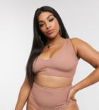 Asos Design Curve Crinkle High Waist Bikini Bottom In Rose Mink-pink