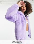 Reclaimed Vintage Inspired Bomber Jacket In Lilac Faux Fur-purple