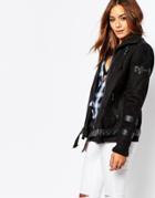Noisy May Snow Faux Shearling Oversize Aviator Jacket - Black