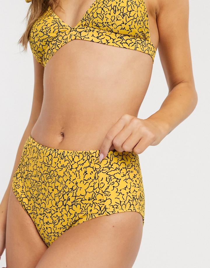 Whistles Floral Line Print High Waist Bikini Bottom-yellow
