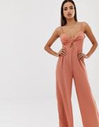 Parallel Lines Wide Leg Jumpsuit With Cut Out Detail And Buckle Back-red