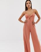 Parallel Lines Wide Leg Jumpsuit With Cut Out Detail And Buckle Back-red