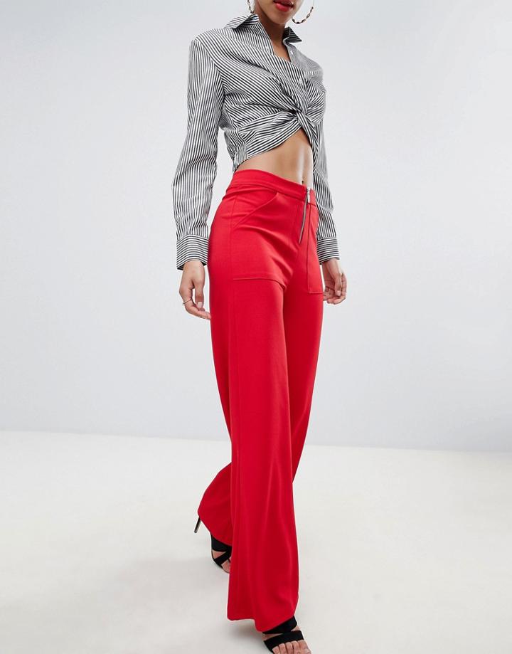 Boohoo Exposed Zip Wide Leg Pants - Red