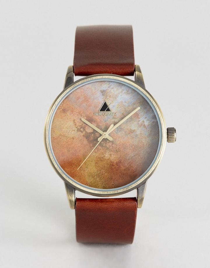 Asos Watch With Distressed Leather Strap And Burnished Face - Brown
