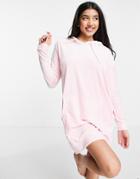 Brave Soul Victory Velour Lounge Hoodie Dress In Baby Pink