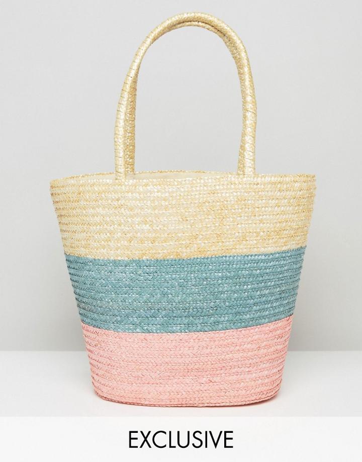 Reclaimed Vintage Pastel Stripe Straw Bag - Beige