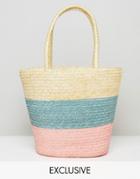Reclaimed Vintage Pastel Stripe Straw Bag - Beige