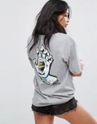 Santa Cruz Boyfriend T-shirt With Tye Dye Screaming Hand Back Print - Gray