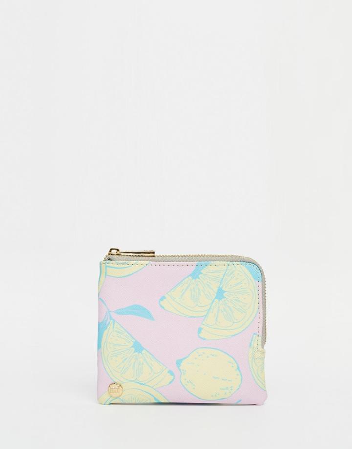 Mi-pac Coin Purse In Lemon Print - Pink