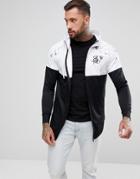 Siksilk Track Hoodie In White With Marble Print - White