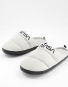 Pull & Bear Nasa Puffer Slippers In White