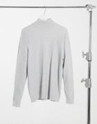 Pull & Bear Mock Neck Ribbed Sweater In Gray-grey