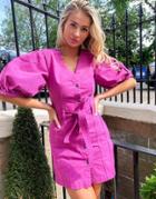 Asos Design Denim Multi Stitch Belted Dress In Purple