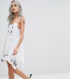 Asos Petite Floral Cross Stitch Embroidered Strappy Beach Sundress - White