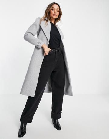 River Island Puff Sleeve Belted Robe Coat In Gray-grey