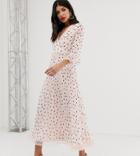 Asos Design Tall Pleated Midi Dress With Lace Inserts In Polka Dot-multi