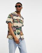 Asos Design Relaxed Revere Shirt In Floral Tapestry Print-neutral