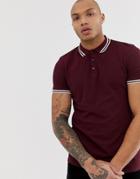 Asos Design Pique Polo Shirt With Tipping In Oxblood - Red