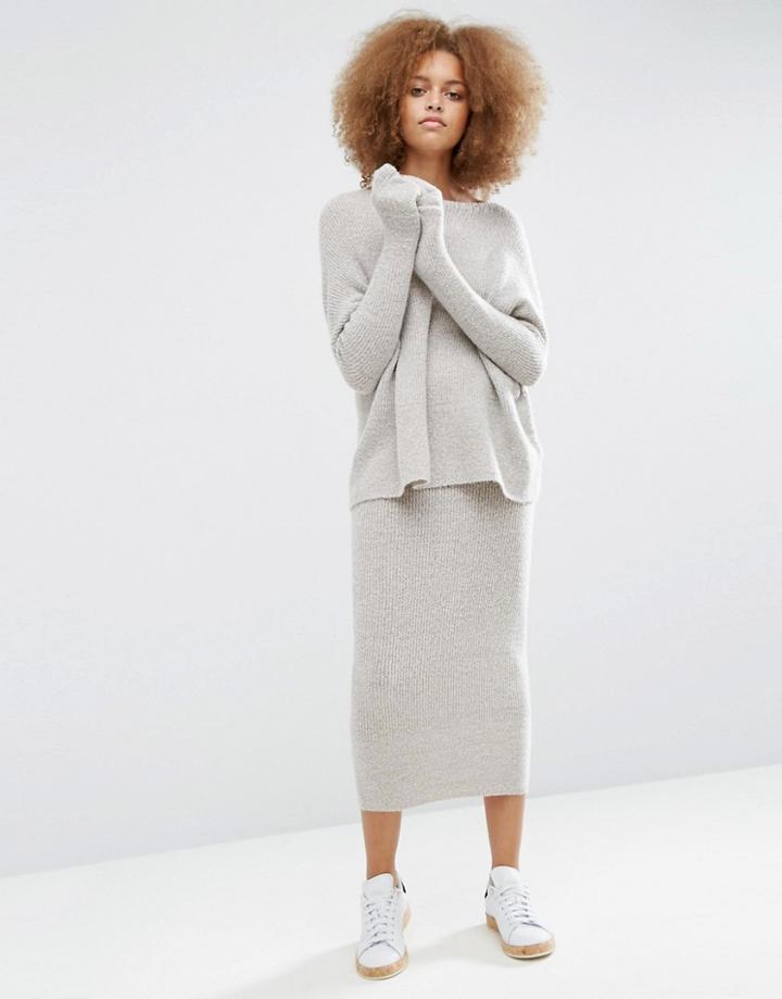 Asos Lounge Midi Skirt In Knit Co-ord - Pink