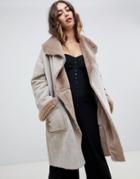 Religion Oversized Aviator Jacket With Faux Fur Collar - Beige