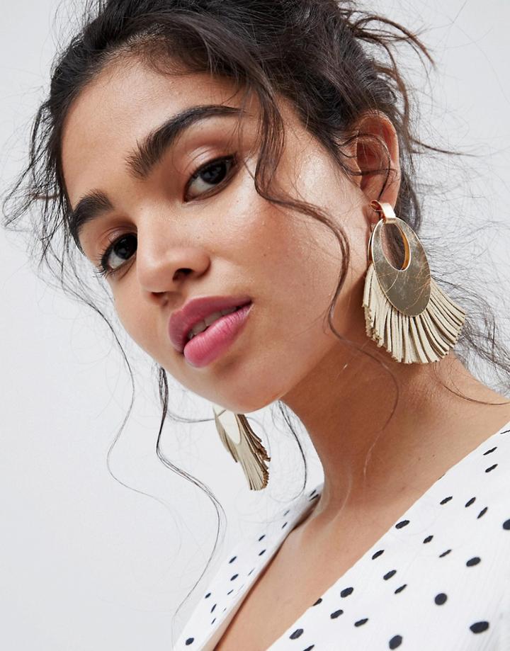 Bershka Circle And Fringe Detail Earring - Gold