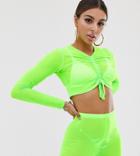 Jaded London Exclusive Booty Short And Crop Two-piece In Neon Lime-green