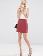 Asos A-line Mini Skirt With Scallop Hem - Dusky Berry